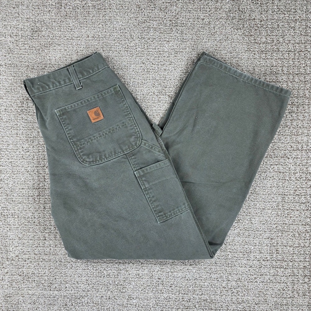 Carhartt B11 MOS Moss Green Washed Duck Work Dungaree Pants Mens 34x32 Canvas